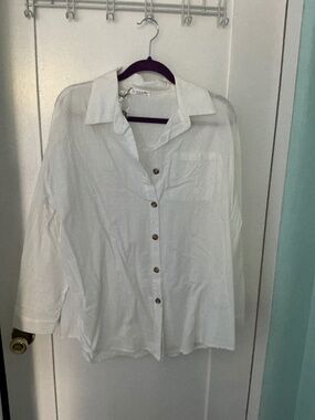 Women’s 100% Cotton White Button-Up Blouse, Size 16W NWT